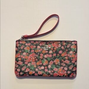 Coach Black and Pink Floral Clutch Wristlet